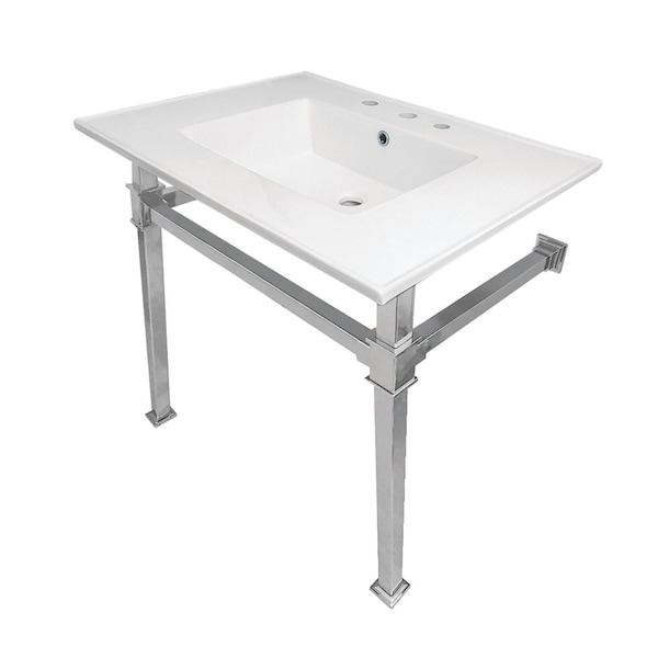 Kingston Brass KVPB31228Q1 31-Inch Ceramic Console Sink (8" Faucet Drilling), White/Polished Chrome KVPB31228Q1 - main